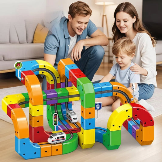 Itinéraire de train avec cubes STEM Montessori