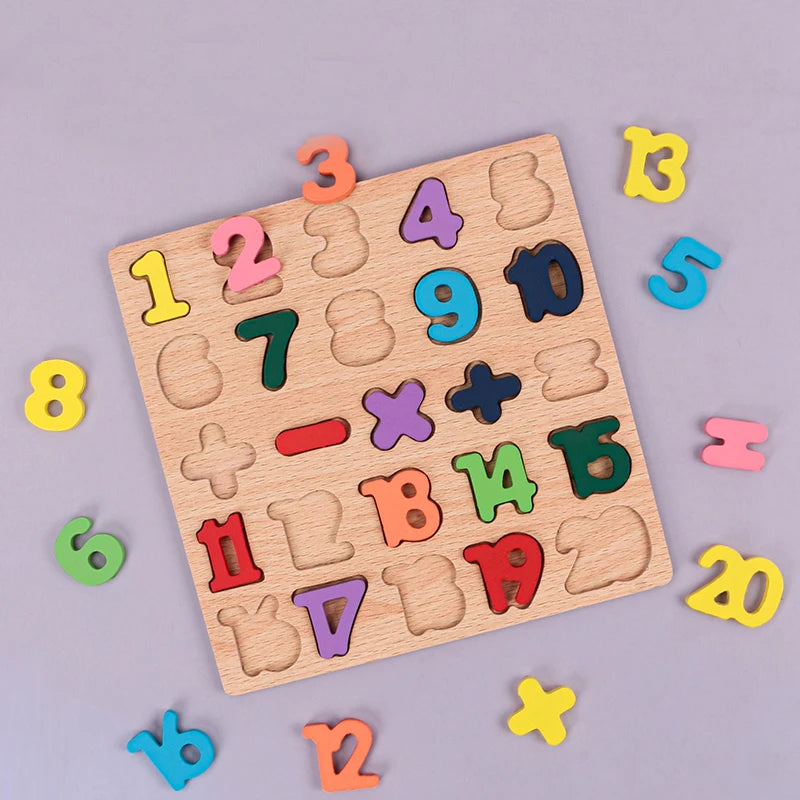 Puzzle en Bois Montessori - Lettres, Chiffres et Formes