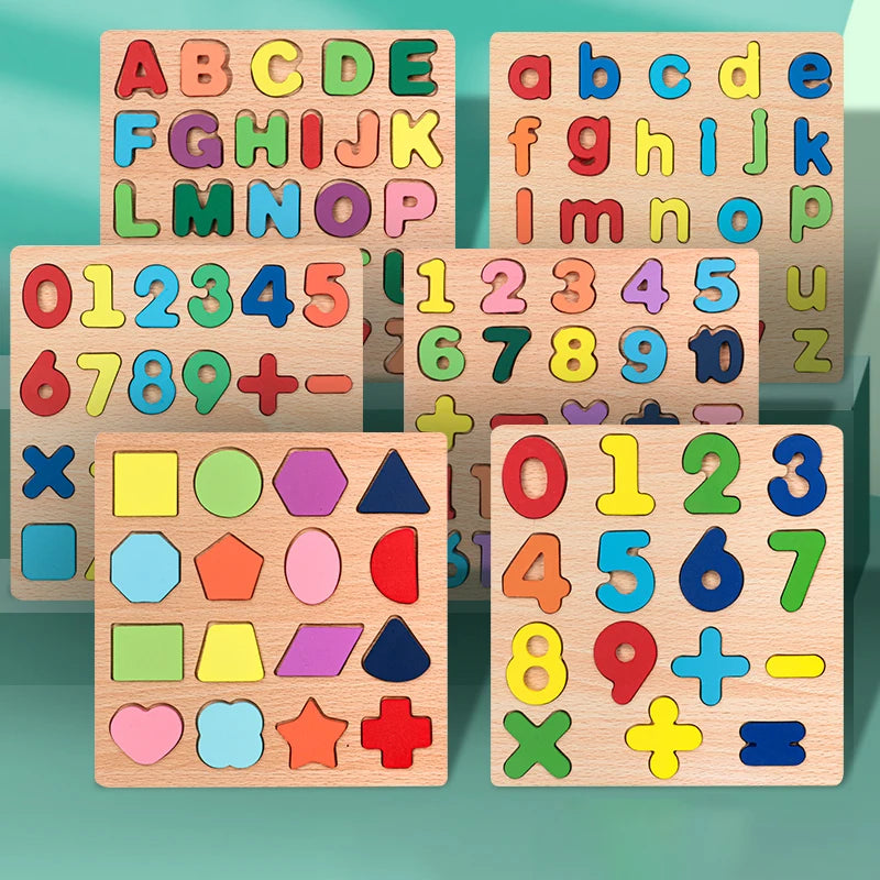 Puzzle en Bois Montessori - Lettres, Chiffres et Formes