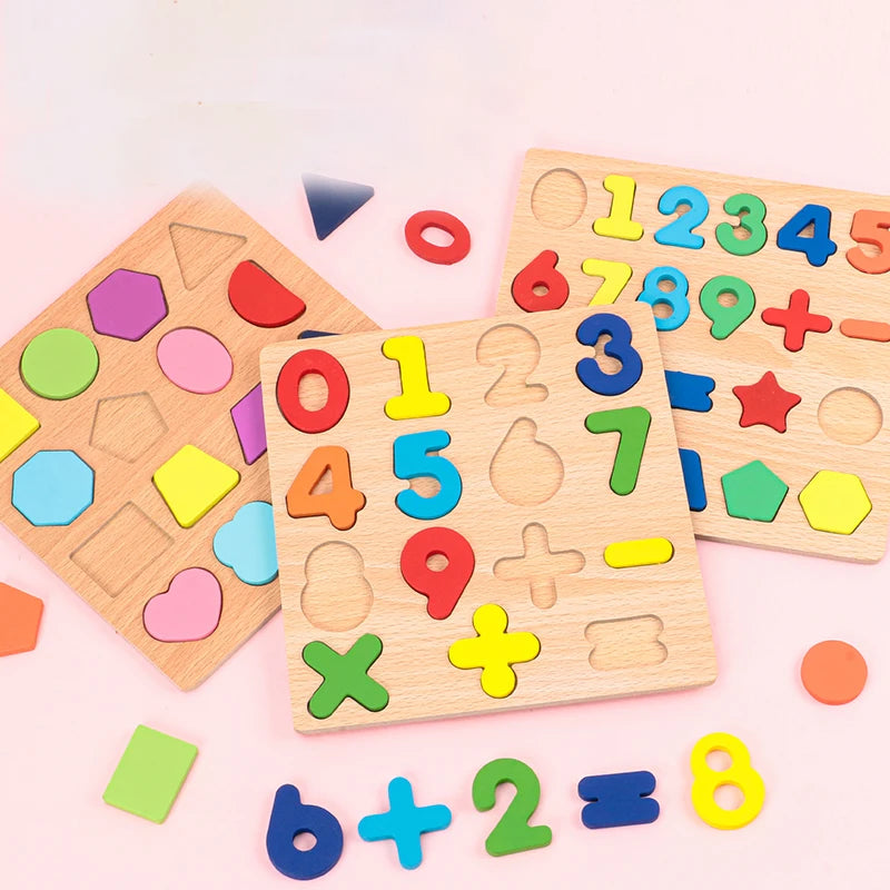 Puzzle en Bois Montessori - Lettres, Chiffres et Formes