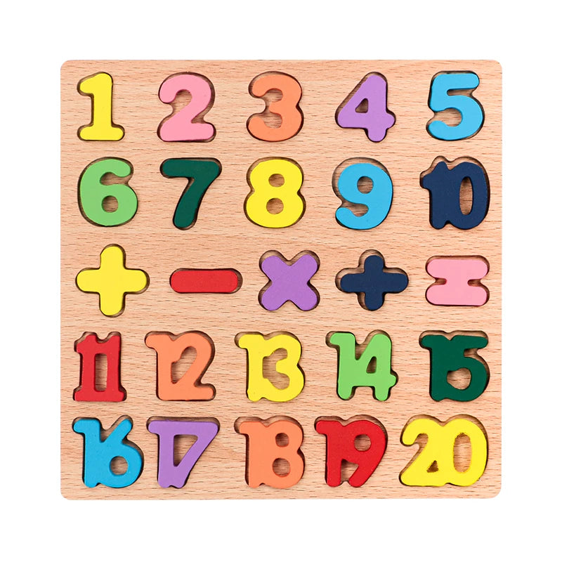 Puzzle en Bois Montessori - Lettres, Chiffres et Formes