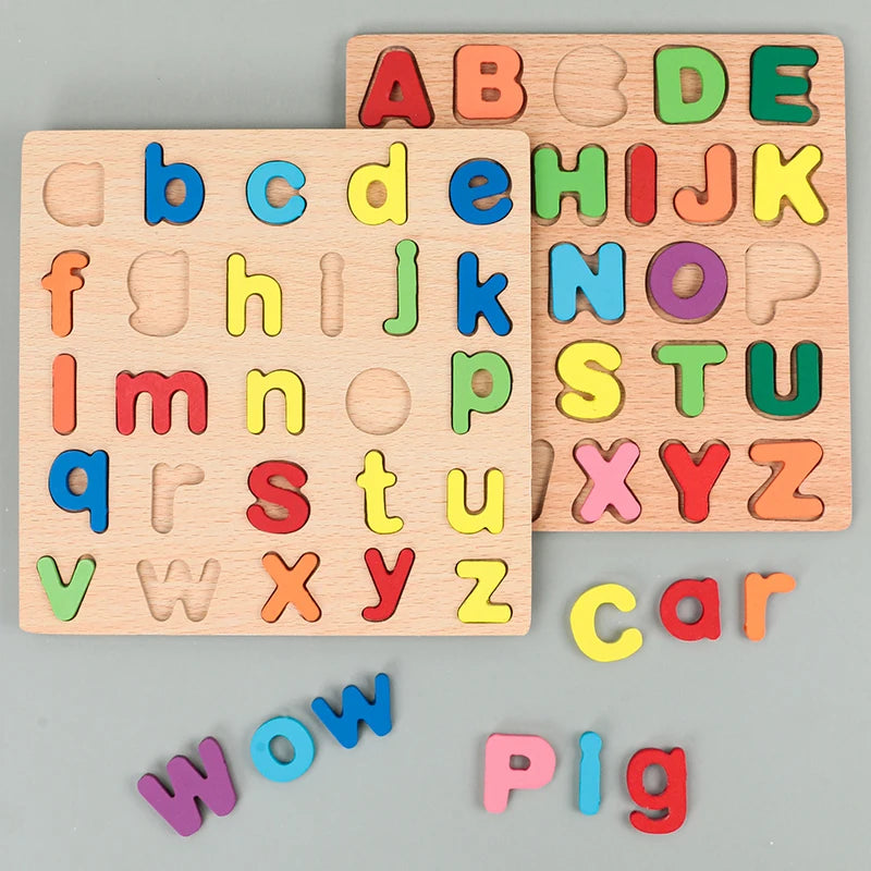 Puzzle en Bois Montessori - Lettres, Chiffres et Formes