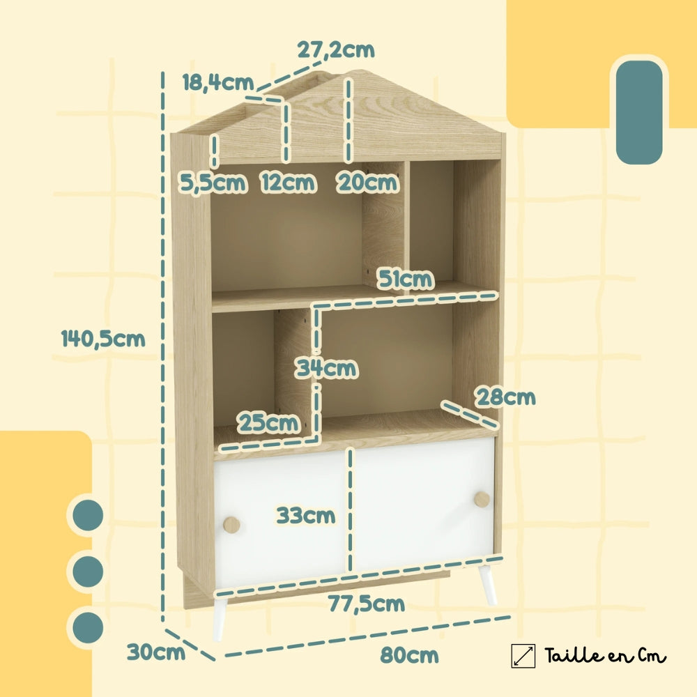 Bibliothèque enfant bois maison portes coulissantes Tilda Kids