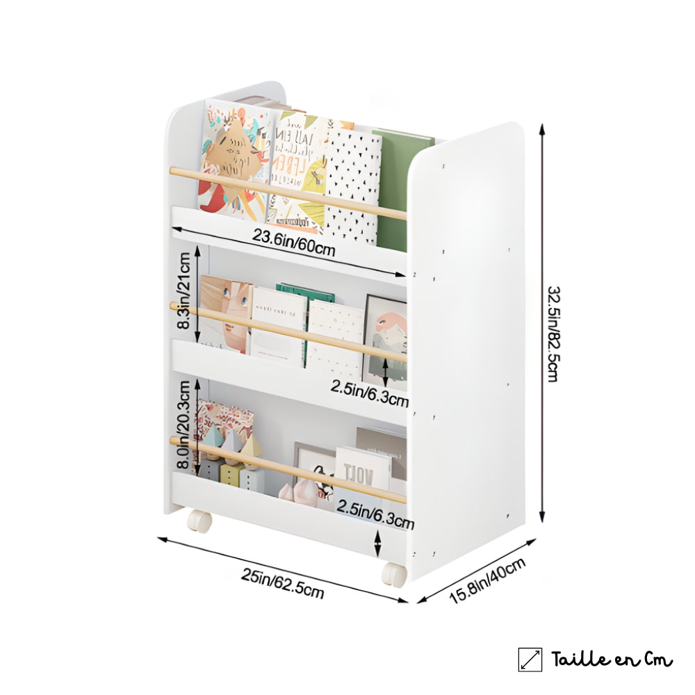 Bibliothèque enfant mobile avec roues et rangements Tilda Kids