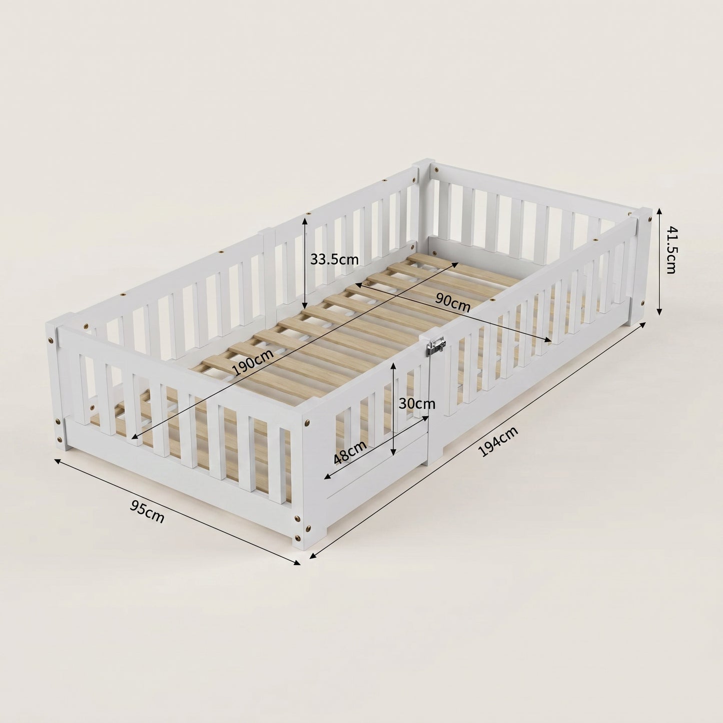 Lit au sol Montessori en bois massif blanc