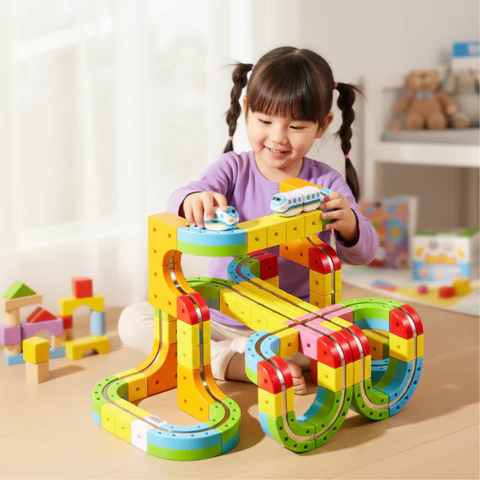 Itinéraire de train avec cubes STEM Montessori