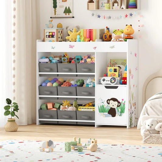 Kids Toy Storage Shelf 9 Boxes White Montessori & Toys
