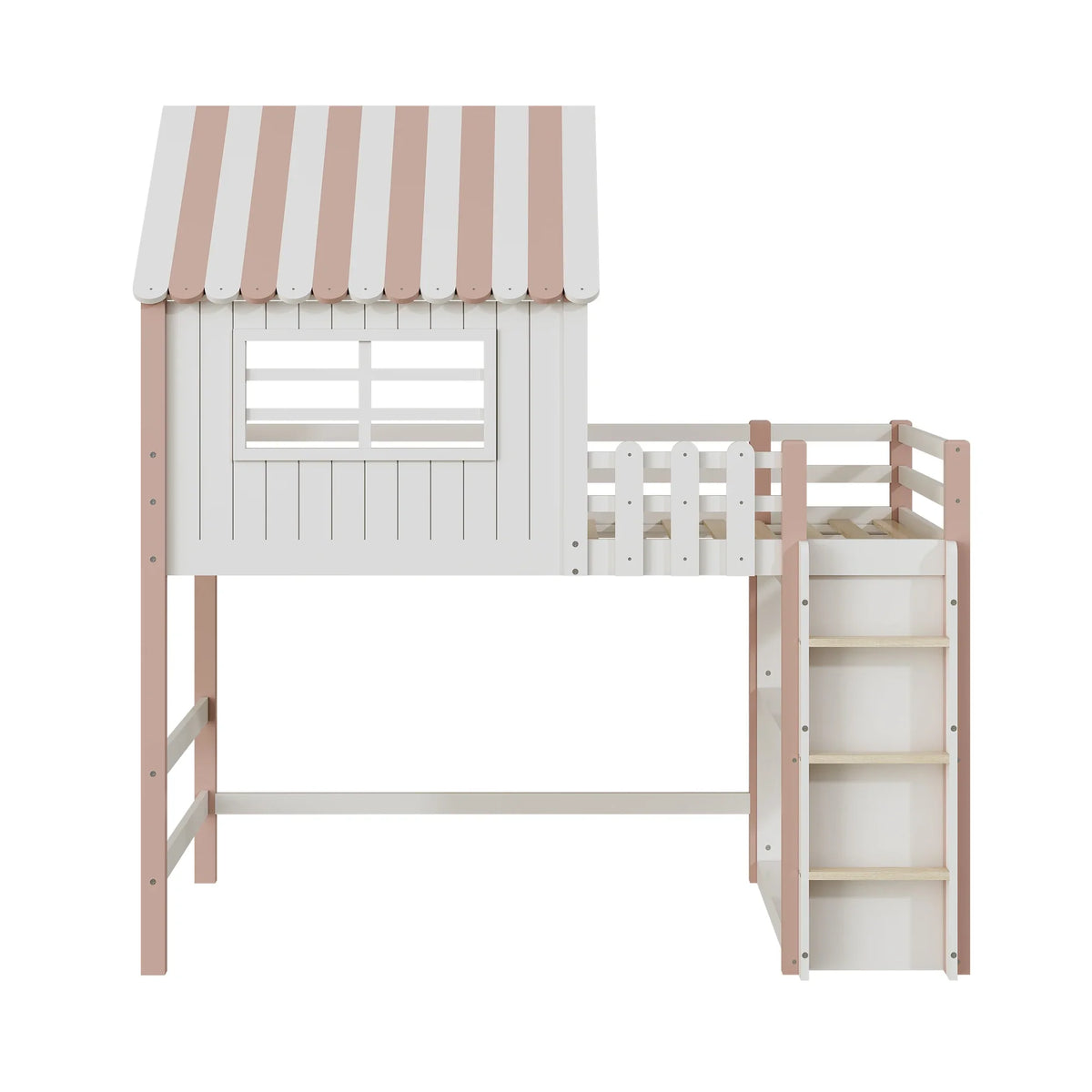 Lit cabane forme toit haut et bas avec échelle Lilla Kids
