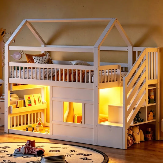 Lit cabane Montessori escalier évolutif étagère Lilla Kids