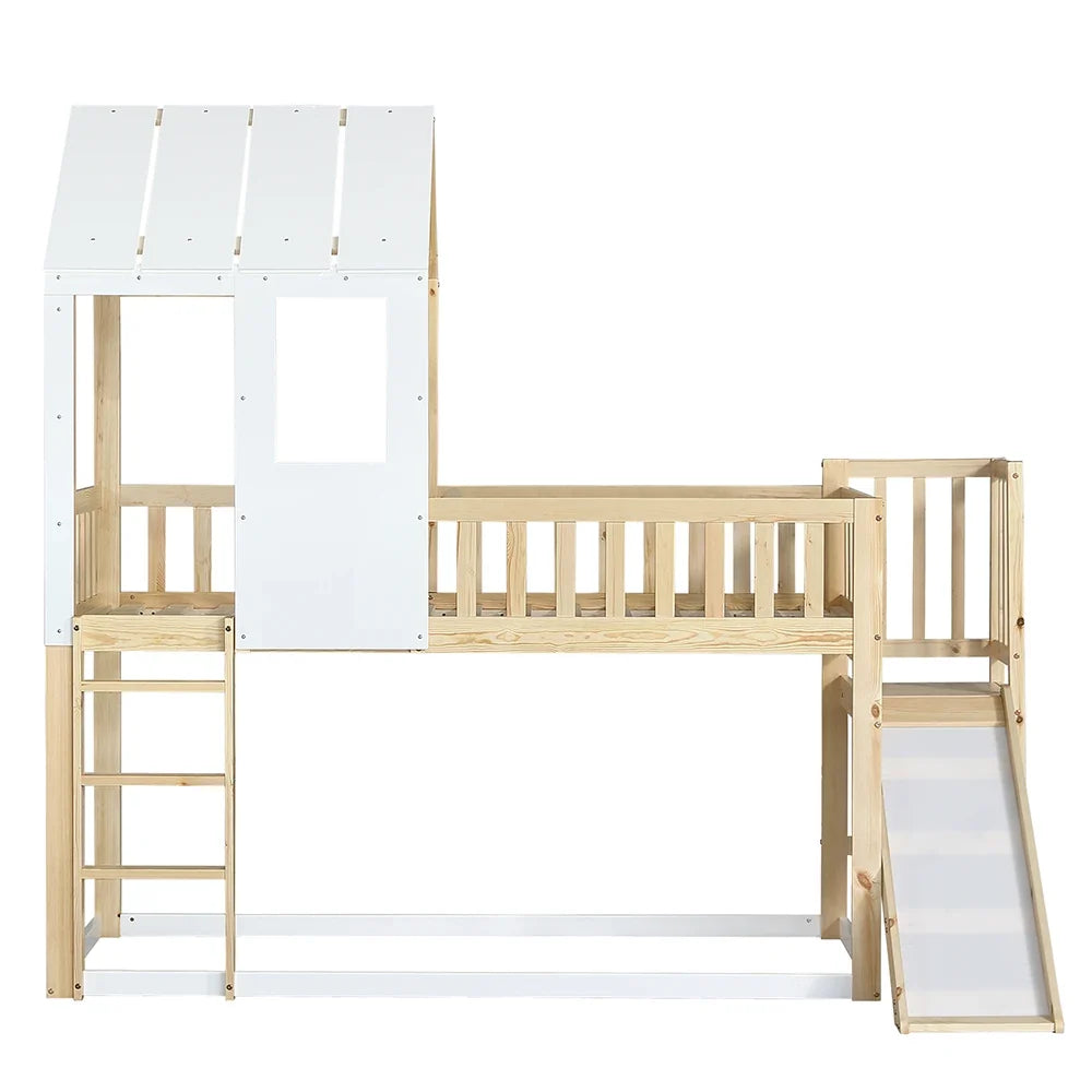 Lit cabane toboggan échelle droite avec toit Lilla Kids