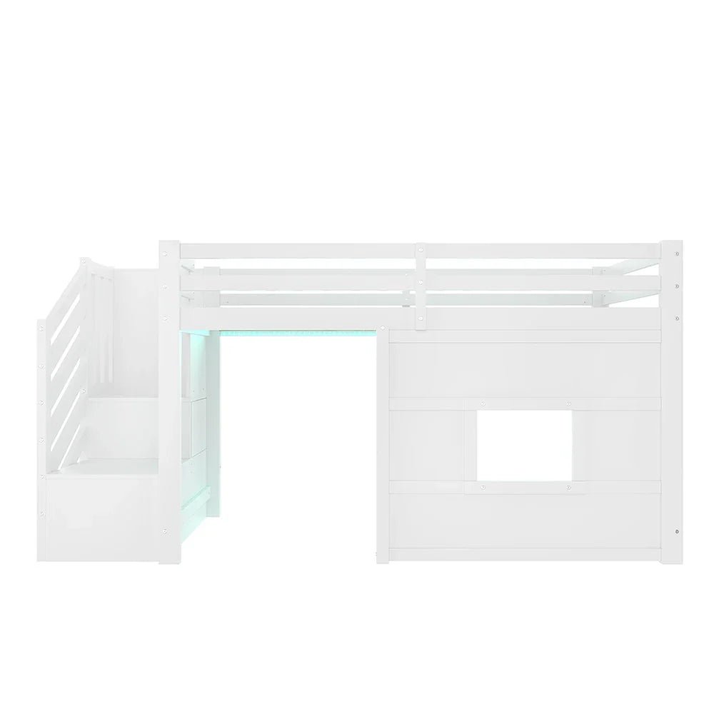 Lit mezzanine escalier fenêtre gain de place 90x200 Lilla Kids