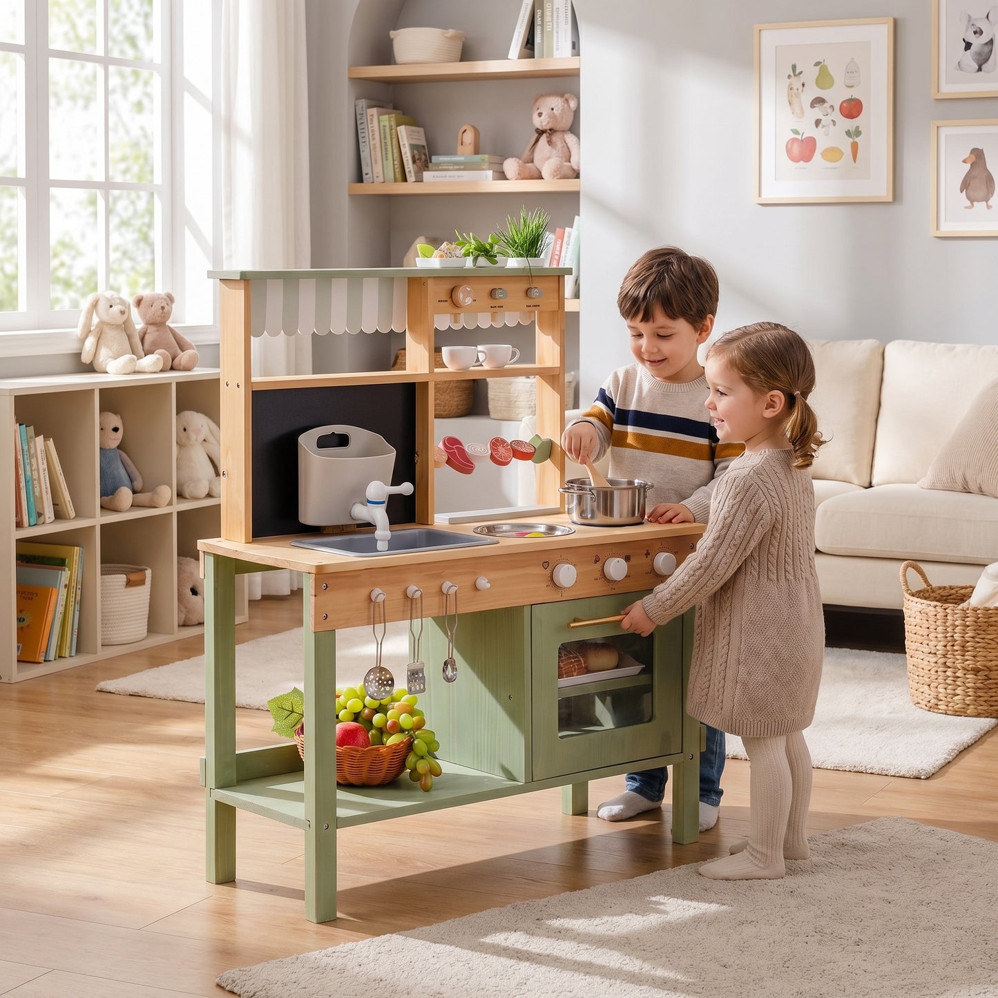 Cuisine Montessori en Bois avec Évier, Four et Accessoires