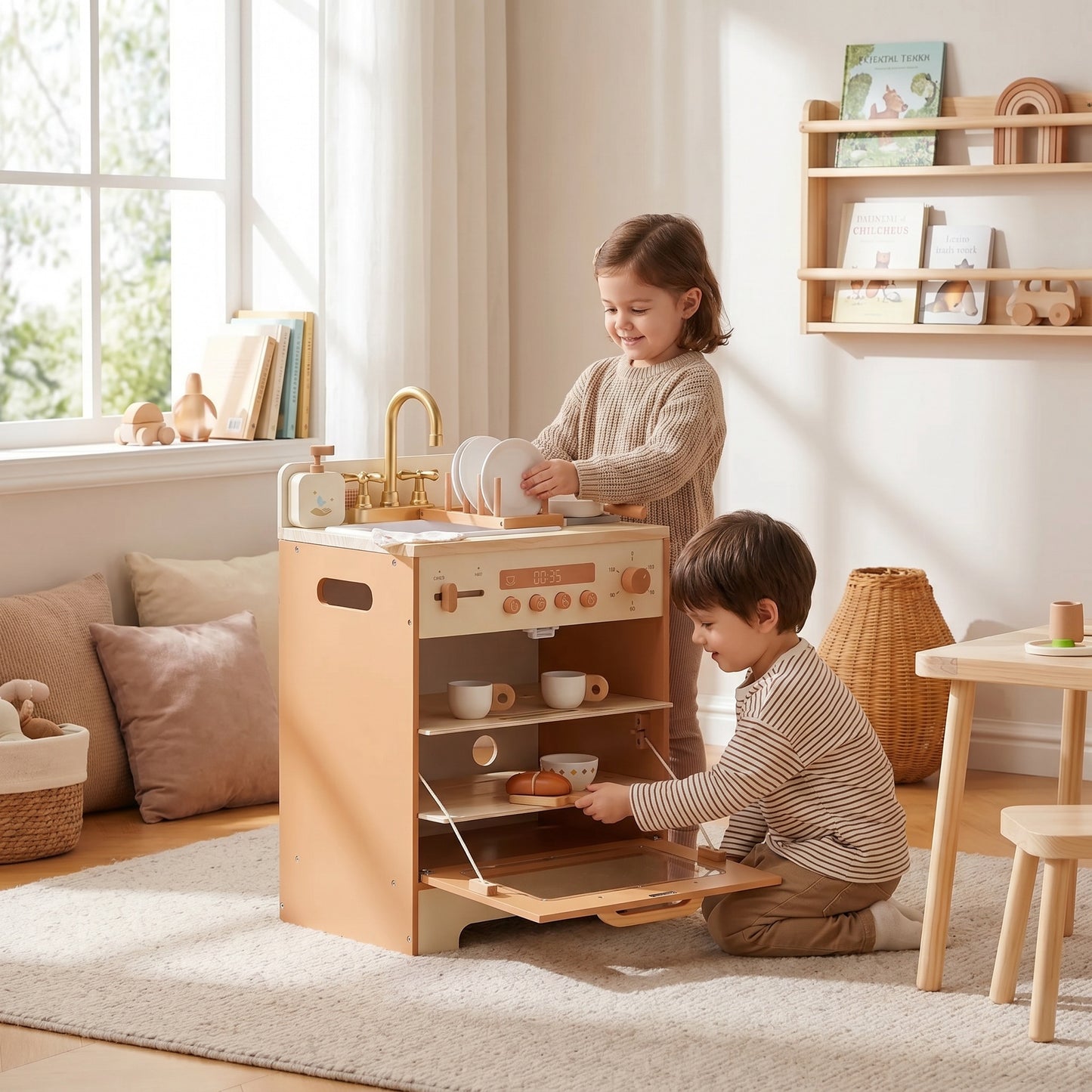Meuble Montessori d’Imitation en Bois Multifonction pour Enfant