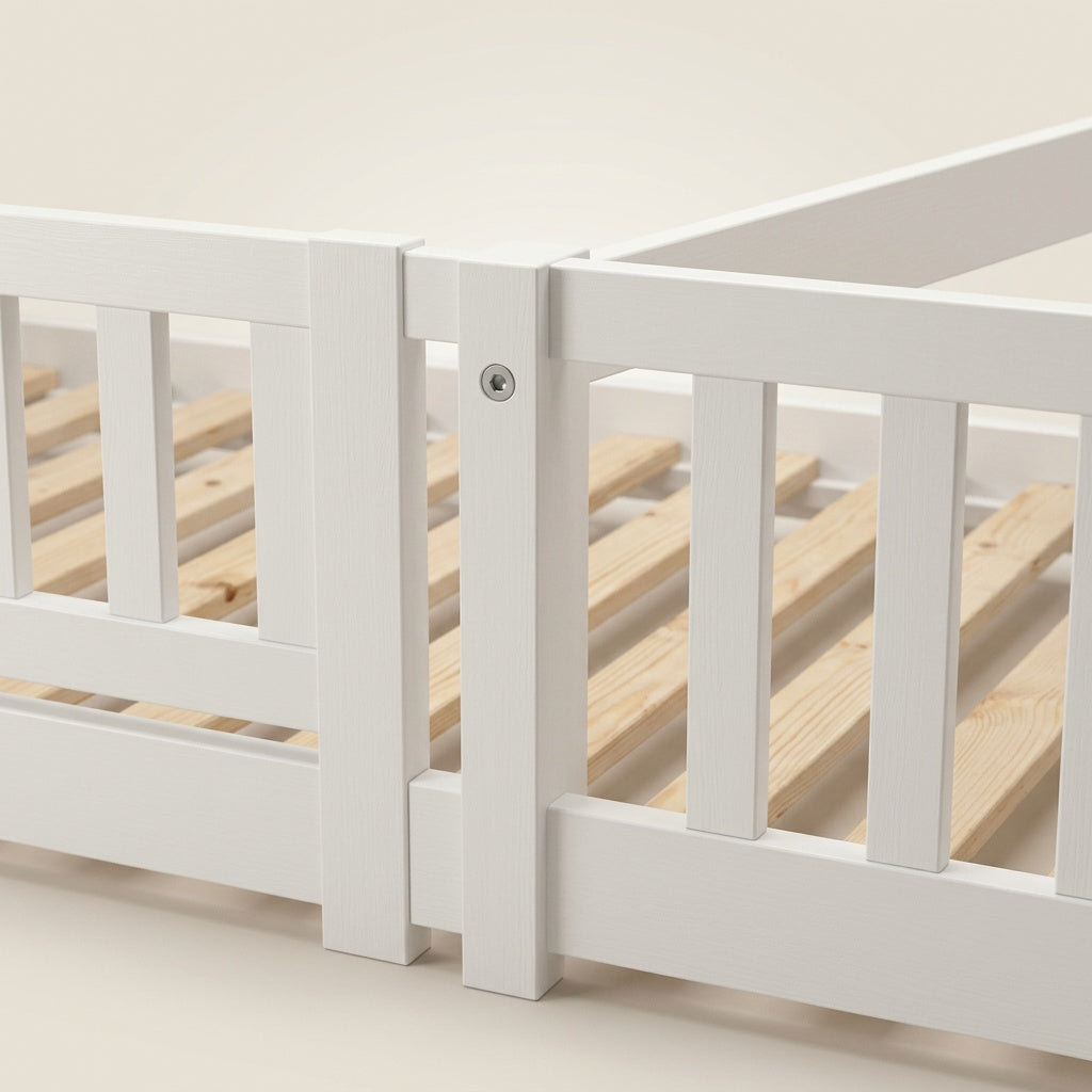 Lit au sol Montessori en bois massif blanc