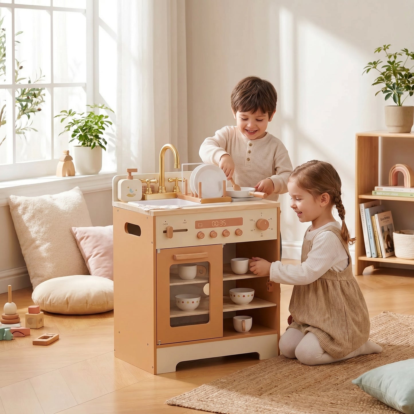 Meuble Montessori d’Imitation en Bois Multifonction pour Enfant
