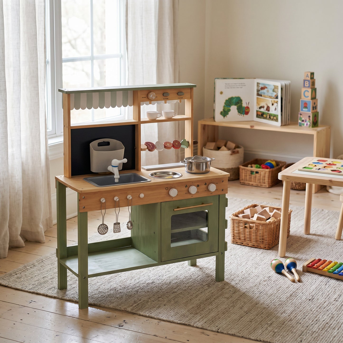 Cuisine Montessori en Bois avec Évier, Four et Accessoires