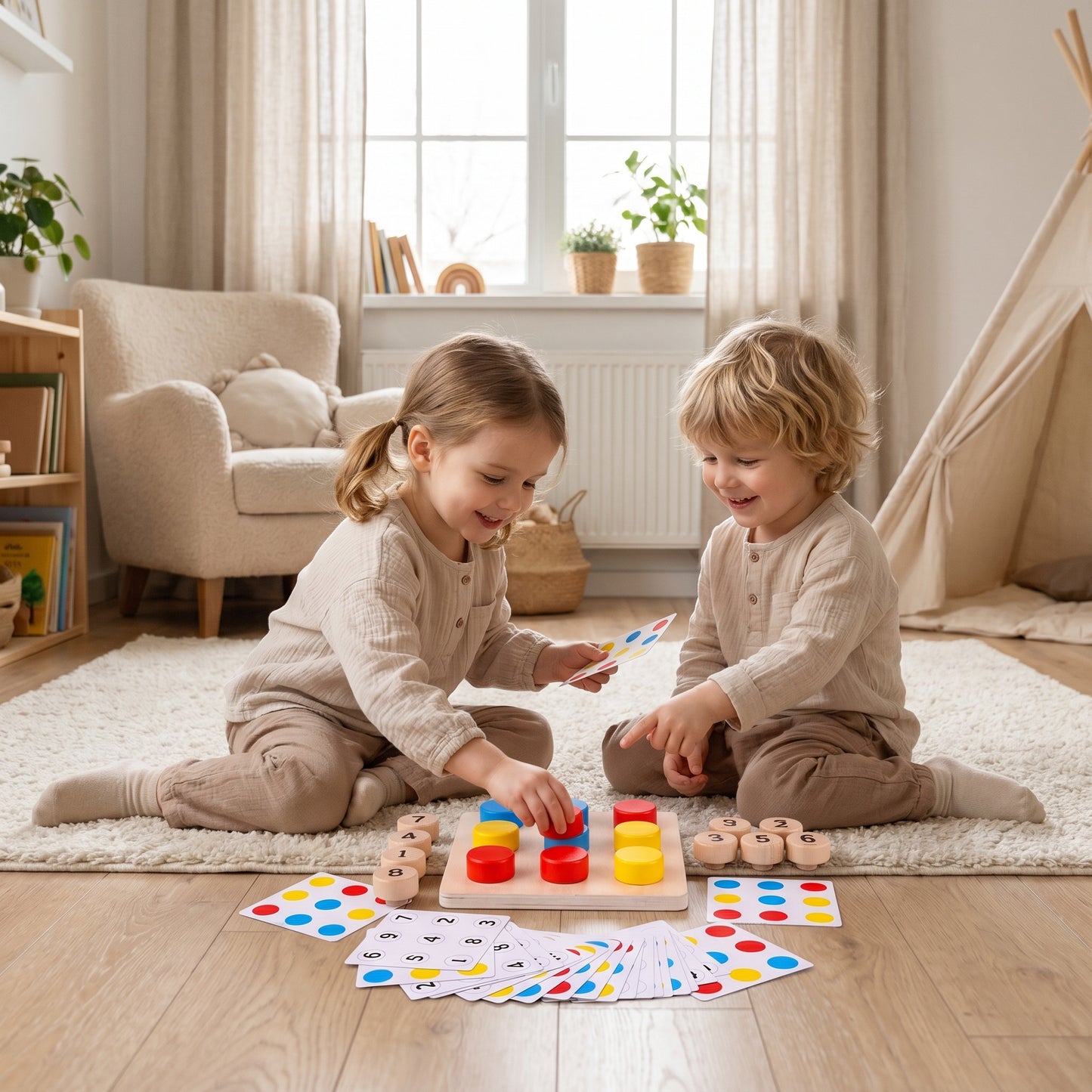Jeu Montessori d’Apprentissage des Chiffres et Couleurs en Bois