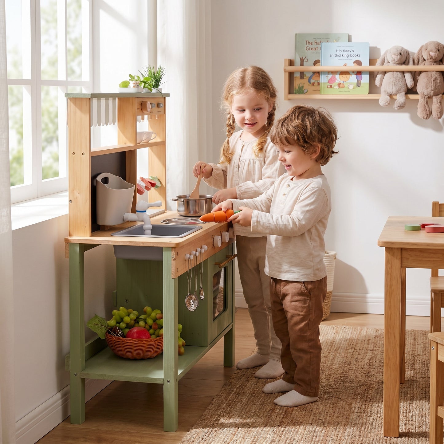 Cuisine Montessori en Bois avec Évier, Four et Accessoires