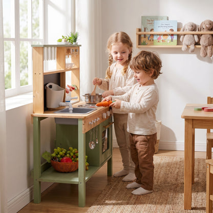 Cuisine Montessori en Bois avec Évier, Four et Accessoires