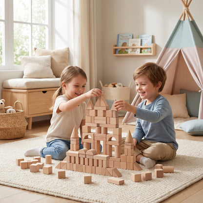 Blocs de Construction Montessori en Bois Naturel