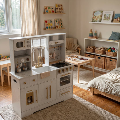 Cuisine Montessori en Bois avec Évier et Rangements