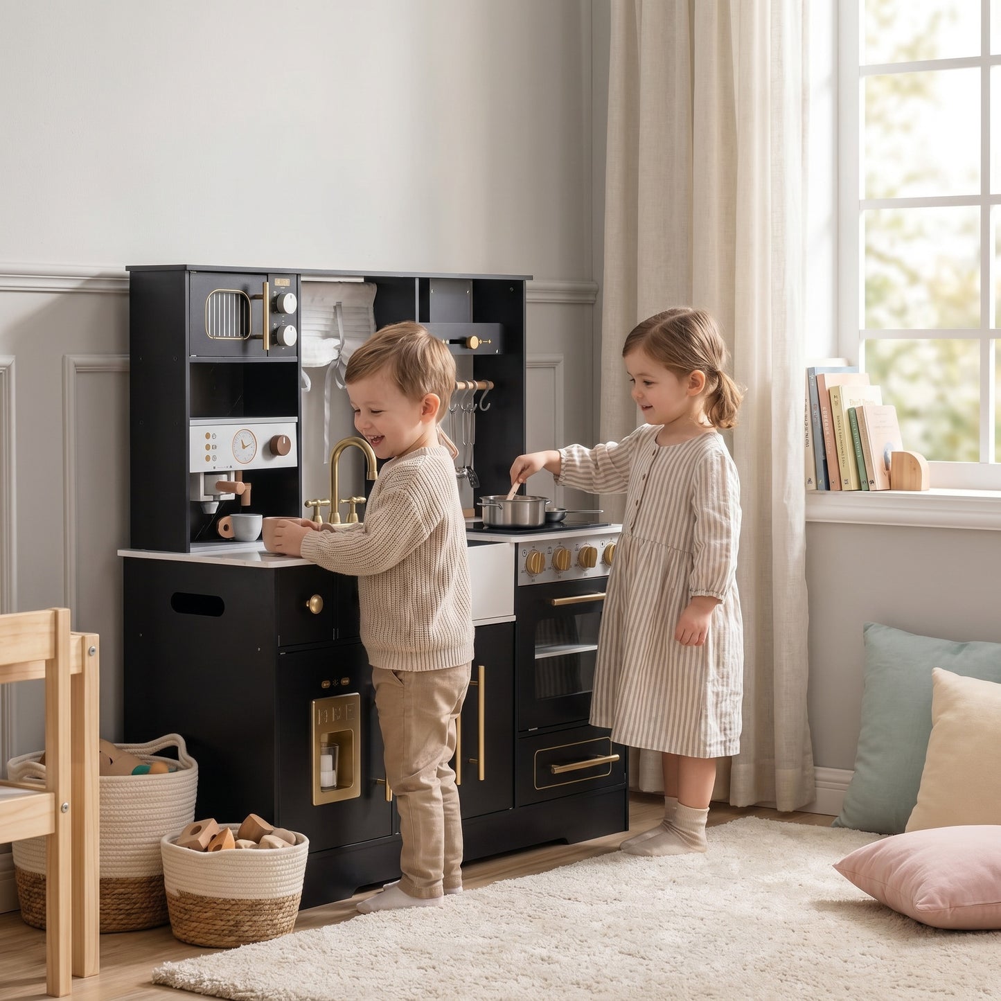 Cuisine Montessori en Bois avec Évier et Rangements
