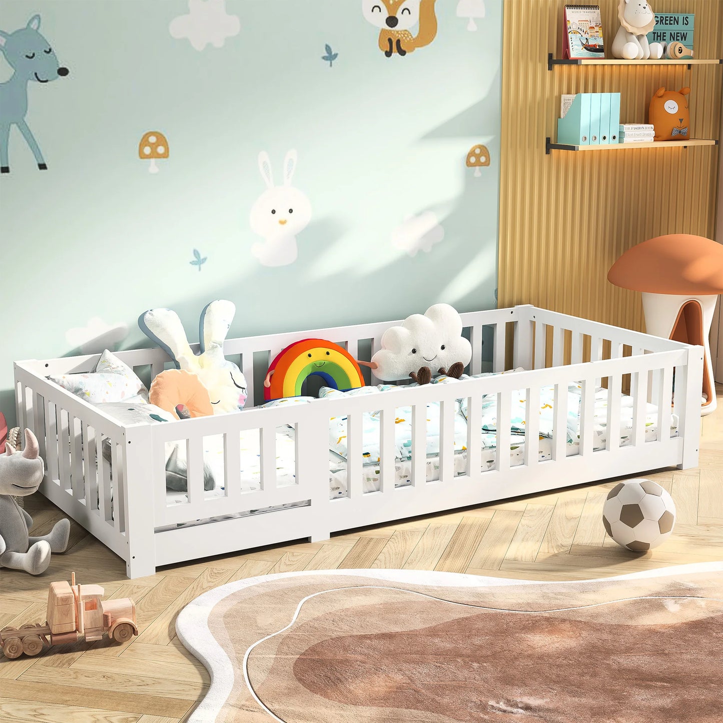 Lit au sol Montessori en bois massif blanc