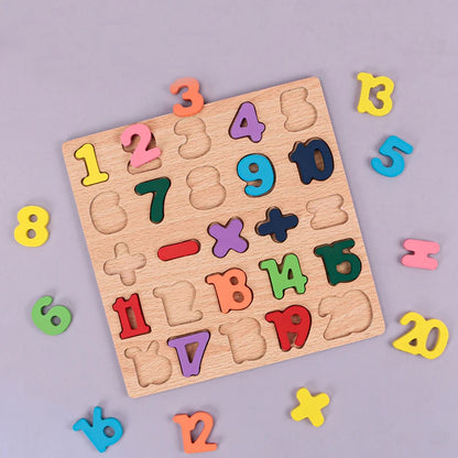 Puzzle en Bois Montessori - Lettres, Chiffres et Formes