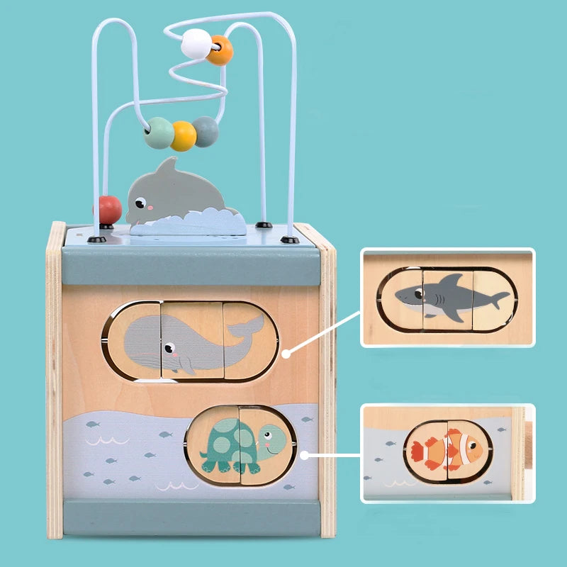 Cube d'activités en bois Montessori
