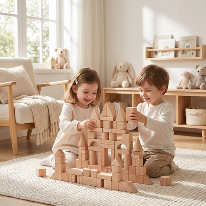 Blocs de Construction Montessori en Bois Naturel