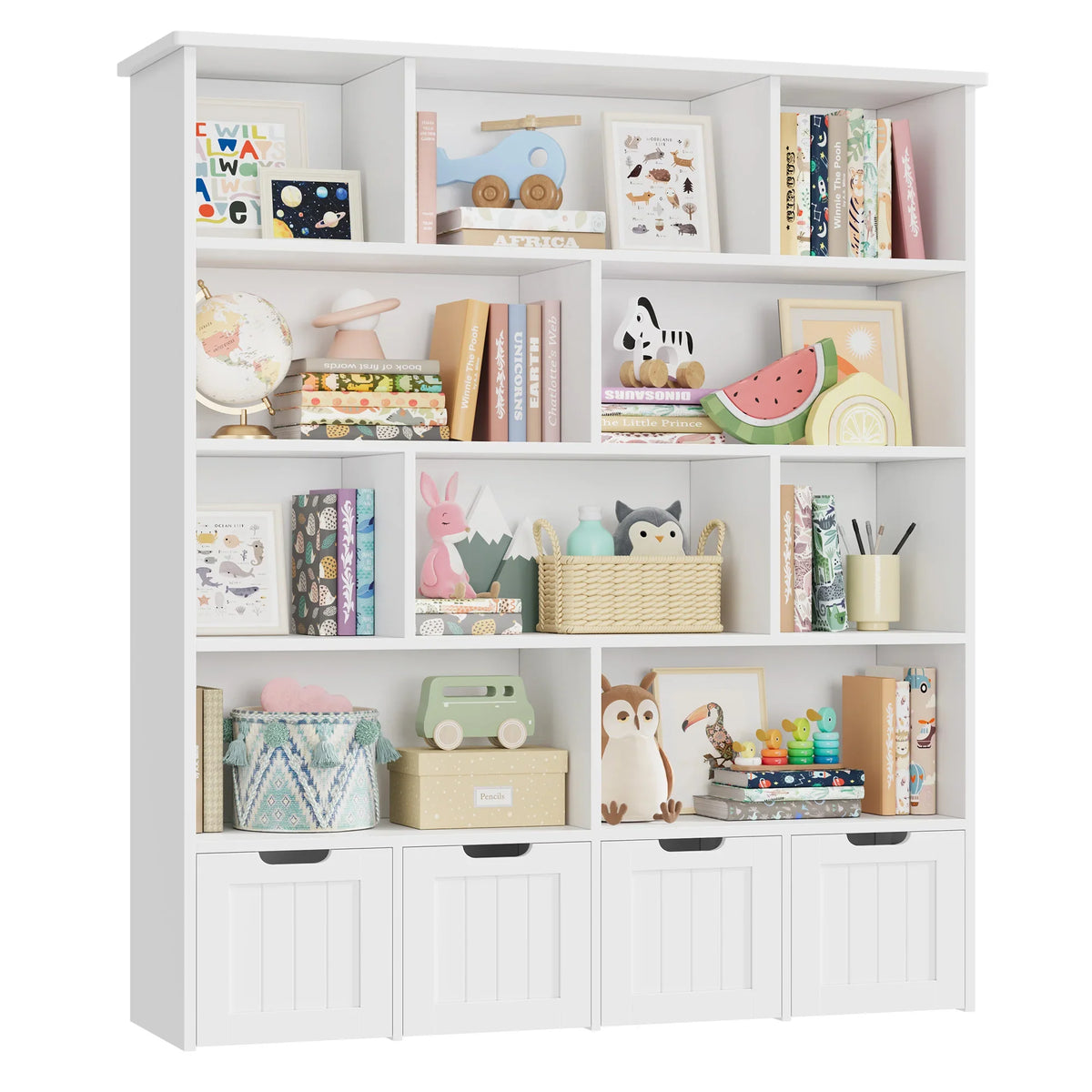 Bibliothèque enfant 11 niveaux 4 tiroirs 146cm Lilla Kids