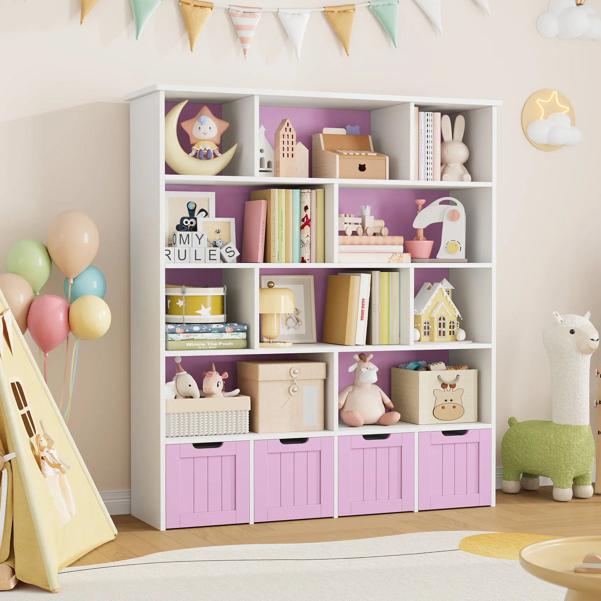 Bibliothèque enfant 11 niveaux 4 tiroirs 146cm Lilla Kids