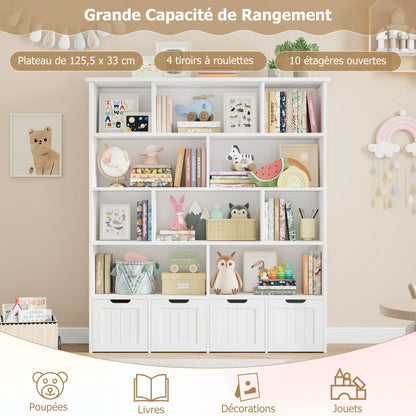 Bibliothèque enfant 11 niveaux 4 tiroirs 146cm Lilla Kids