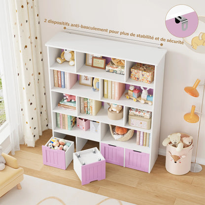 Bibliothèque enfant 11 niveaux 4 tiroirs 146cm Lilla Kids