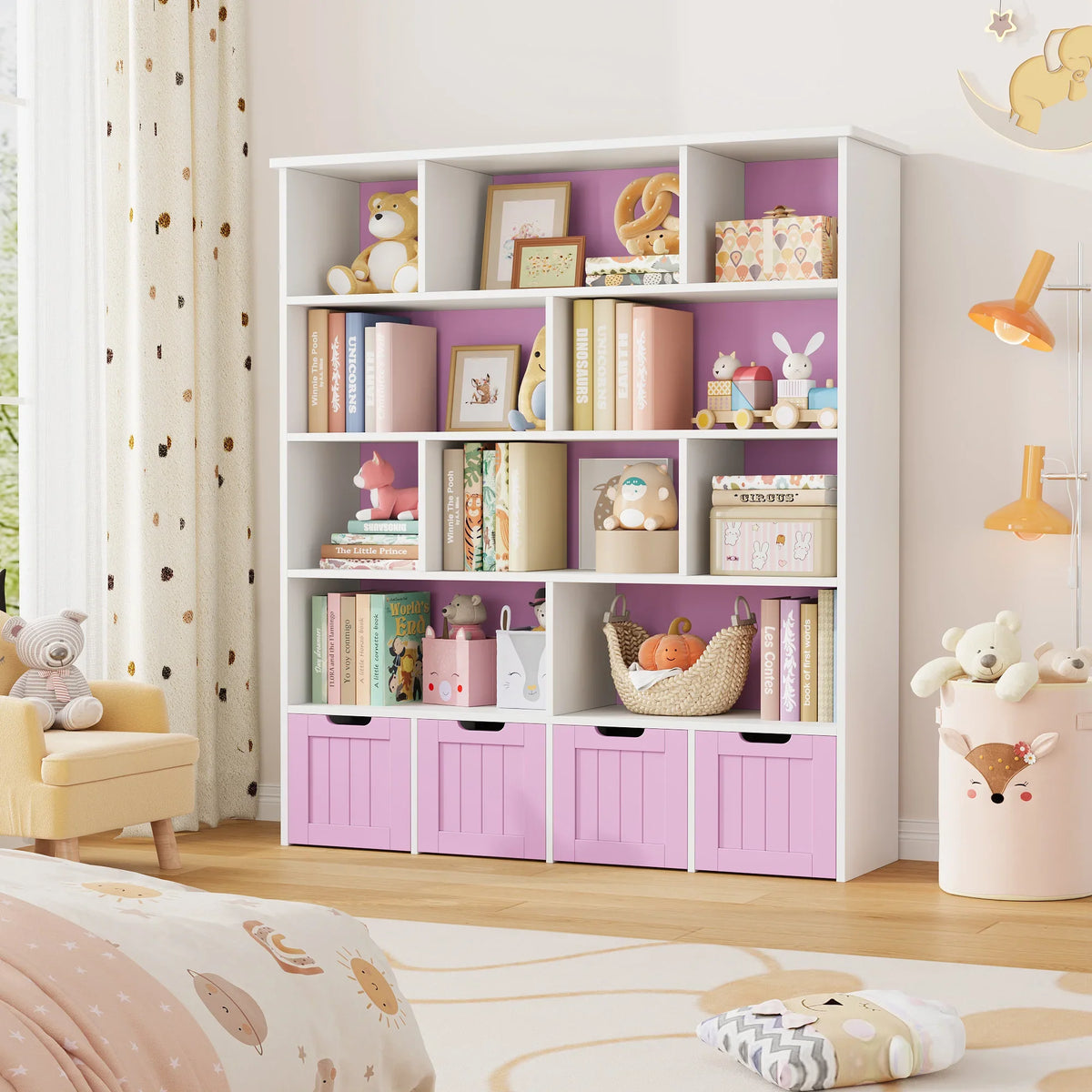 Bibliothèque enfant 11 niveaux 4 tiroirs 146cm Lilla Kids