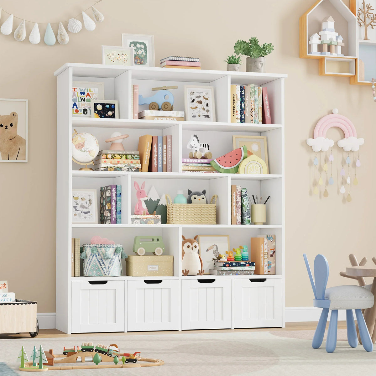 Bibliothèque enfant 11 niveaux 4 tiroirs 146cm Lilla Kids
