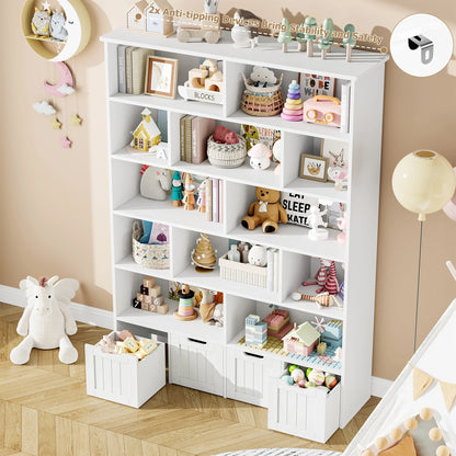Bibliothèque enfant 13 niveaux 4 tiroirs 175cm Lilla Kids