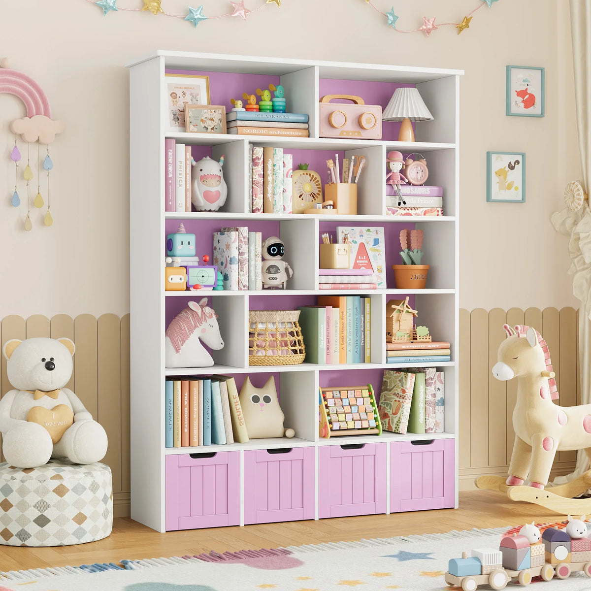 Bibliothèque enfant 13 niveaux 4 tiroirs 175cm Lilla Kids
