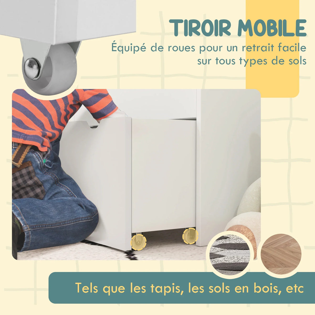 Bibliothèque enfant 3 niveaux avec tiroir Lilla Kids