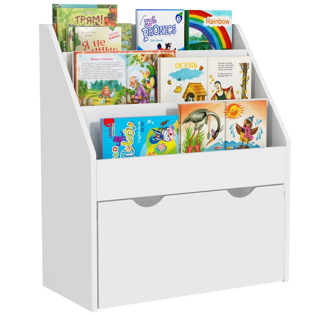 Bibliothèque enfant 3 niveaux avec tiroir Lilla Kids