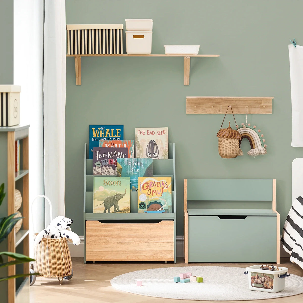 Bibliothèque enfant 4 casiers avec coffre à jouets Lilla Kids