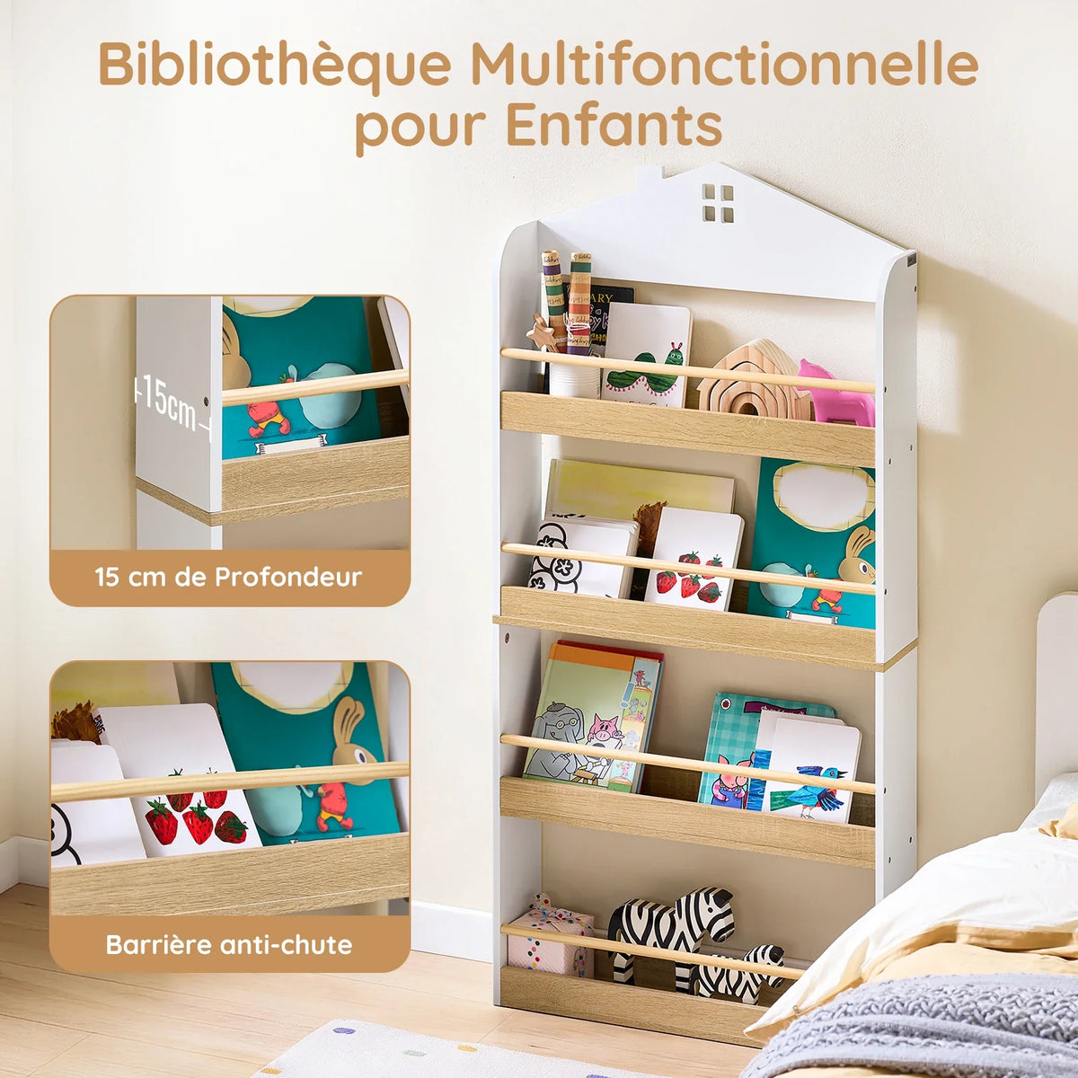 Bibliothèque enfant 4 niveaux ivoire 60x130 Lilla Kids