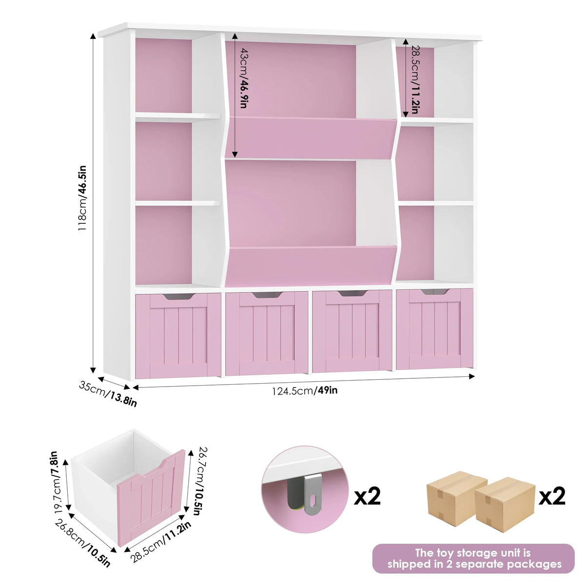 Bibliothèque enfant 8 bacs à roulettes 118cm Lilla Kids