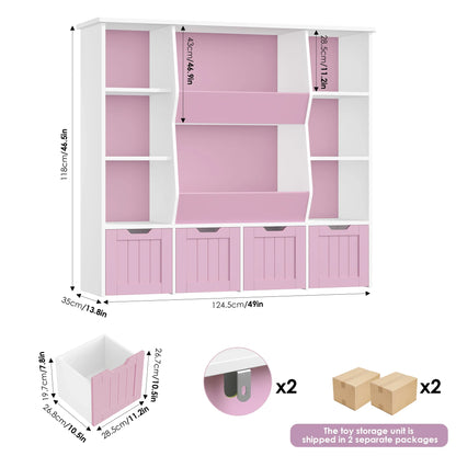 Bibliothèque enfant 8 bacs à roulettes 118cm Lilla Kids