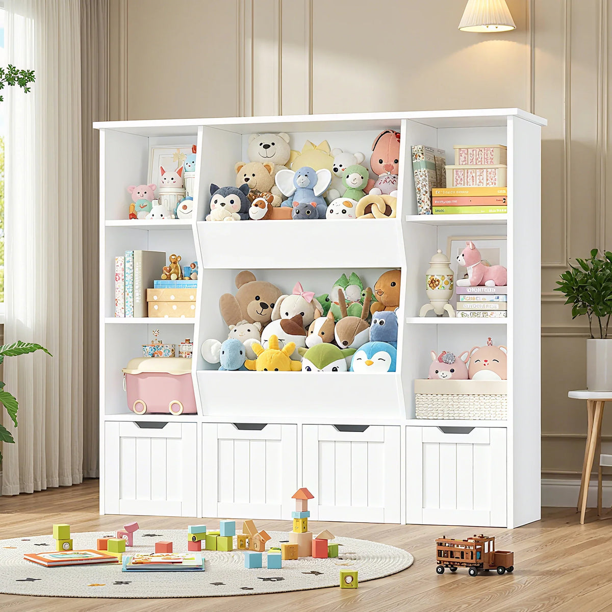 Bibliothèque enfant 8 bacs à roulettes 118cm Lilla Kids