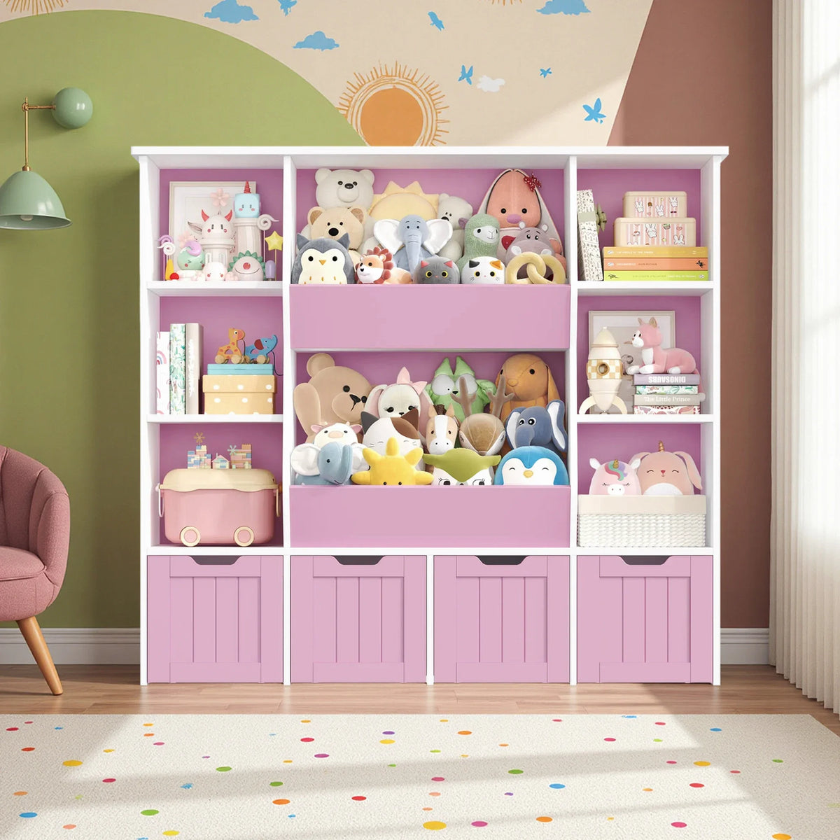 Bibliothèque enfant 8 bacs à roulettes 118cm Lilla Kids