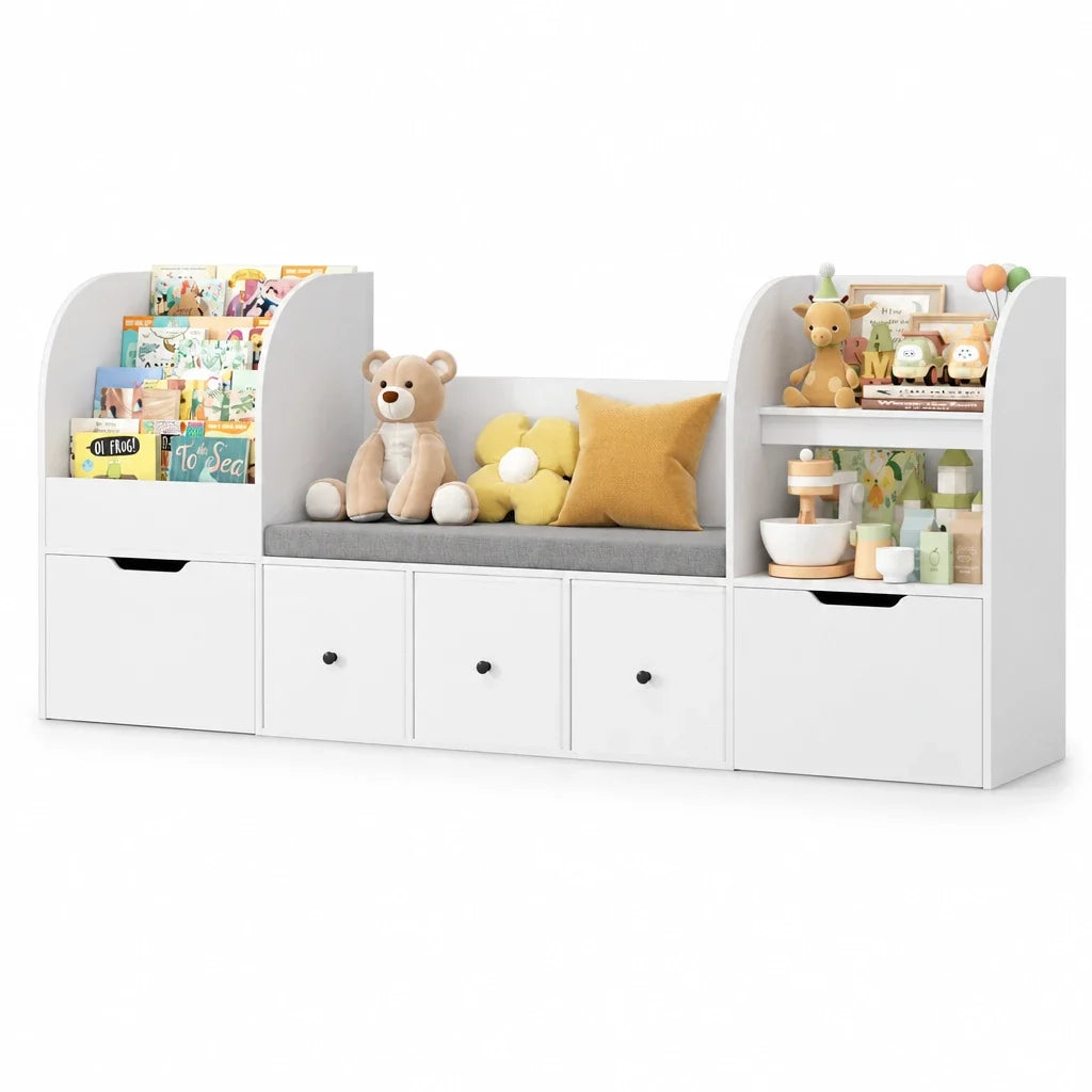 Bibliothèque enfant avec banc 4 niveaux 180cm Lilla Kids