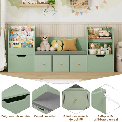 Bibliothèque enfant avec banc 4 niveaux 180cm Lilla Kids