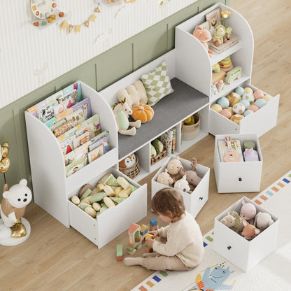 Bibliothèque enfant avec banc 4 niveaux 180cm Lilla Kids