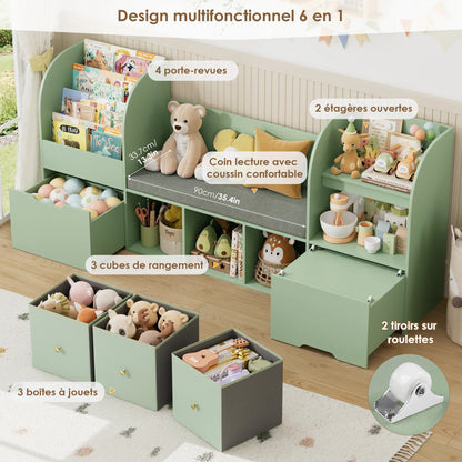Bibliothèque enfant avec banc 4 niveaux 180cm Lilla Kids